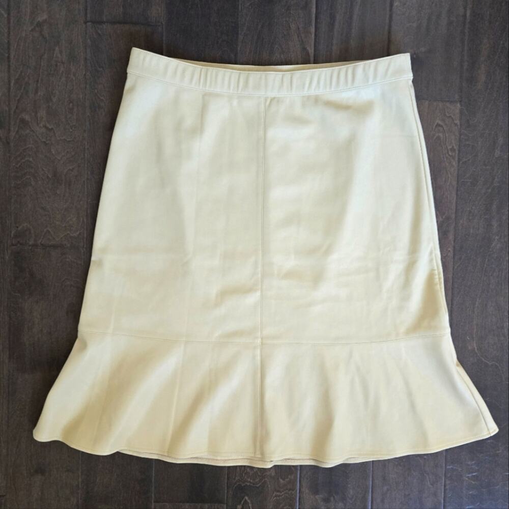 J.Jill Faux Leather A-line Tiered Midi Skirt Pale Yellow Pastel Size XL Petite